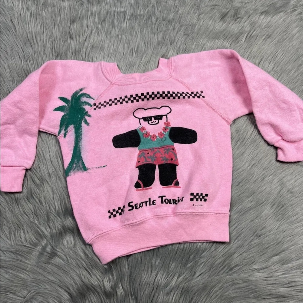 Vintage Toddler Girls Pink Seattle Tourist Bear Sweater Novelty